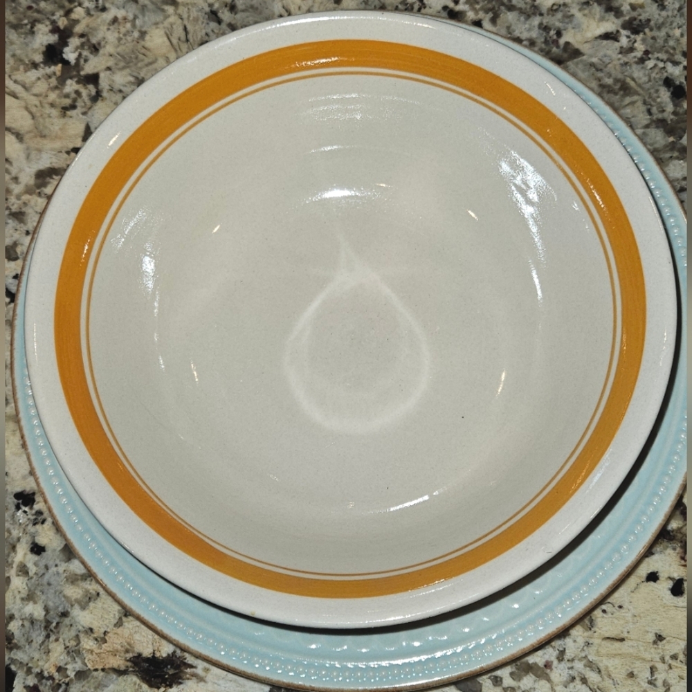 Orange Striped Stoneware Mixing Bowl